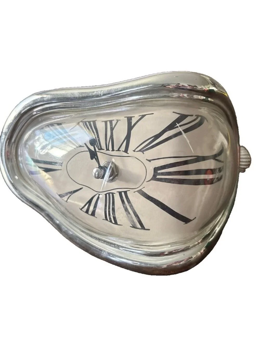 Salvador Dali Style Melting Clock Watch Melted Silver Tone Working-READ!